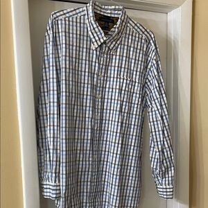 Tommy Hilfiger Men's Blues, Browns and White Plaid Long Sleeve Shirt XXL